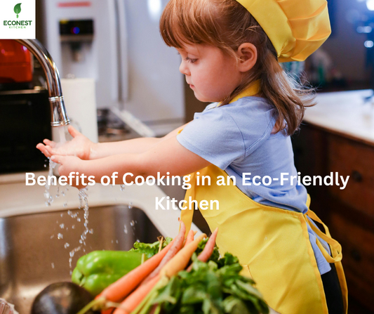 A little girl washing her hands in an eco-friendly kitchen, showcasing sustainable practices with non-toxic, eco-conscious products.