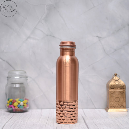100% Pure Certified Copper Water Bottle – Half Hammered Design (950ML)-0