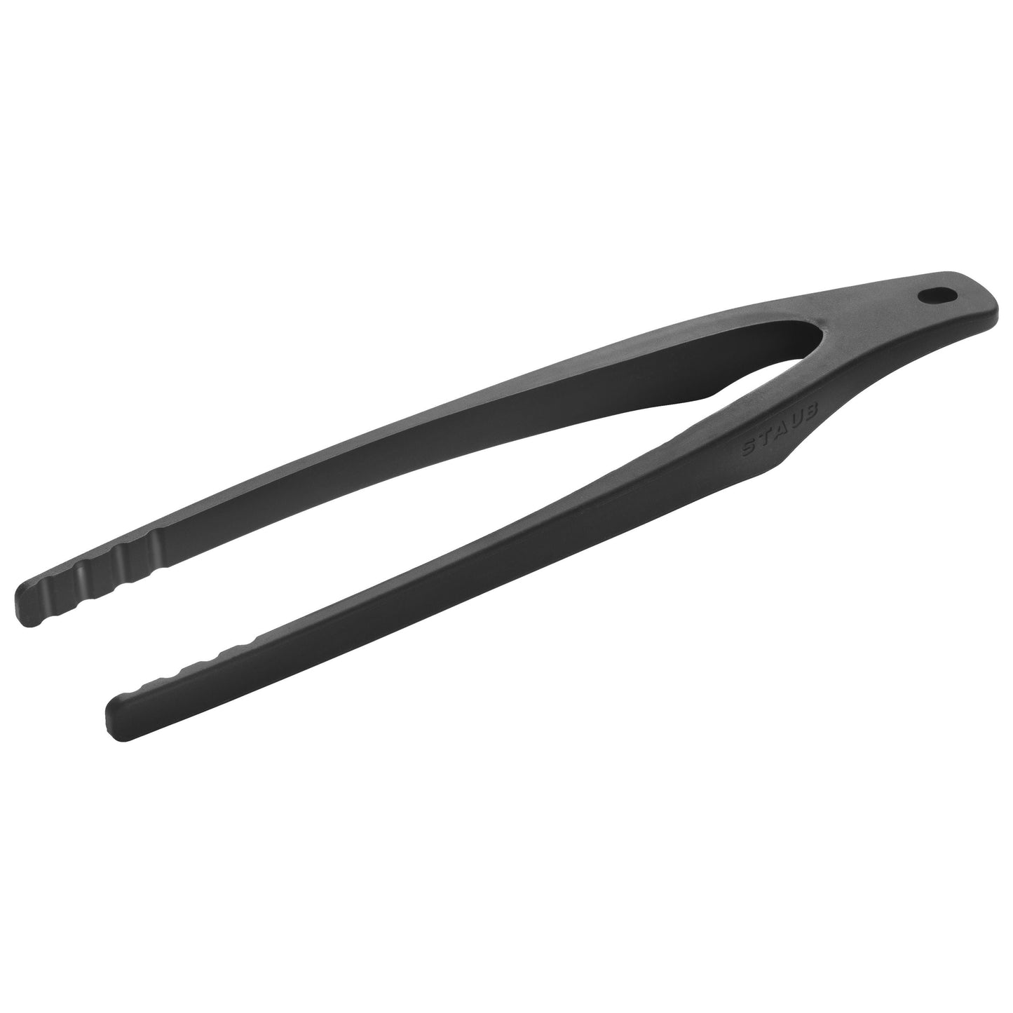 Black kitchen tongs on a white background
