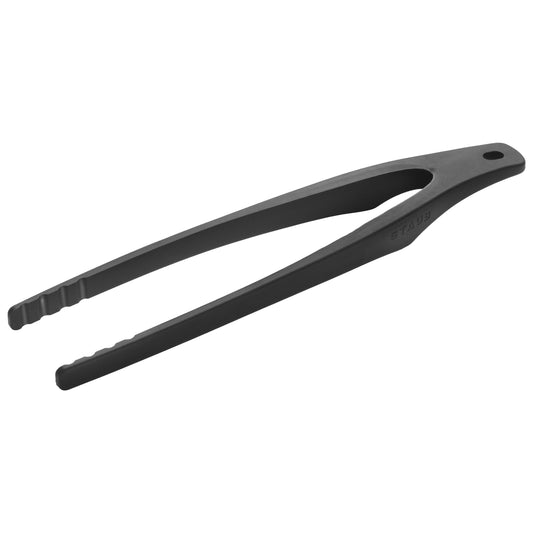 Black kitchen tongs on a white background