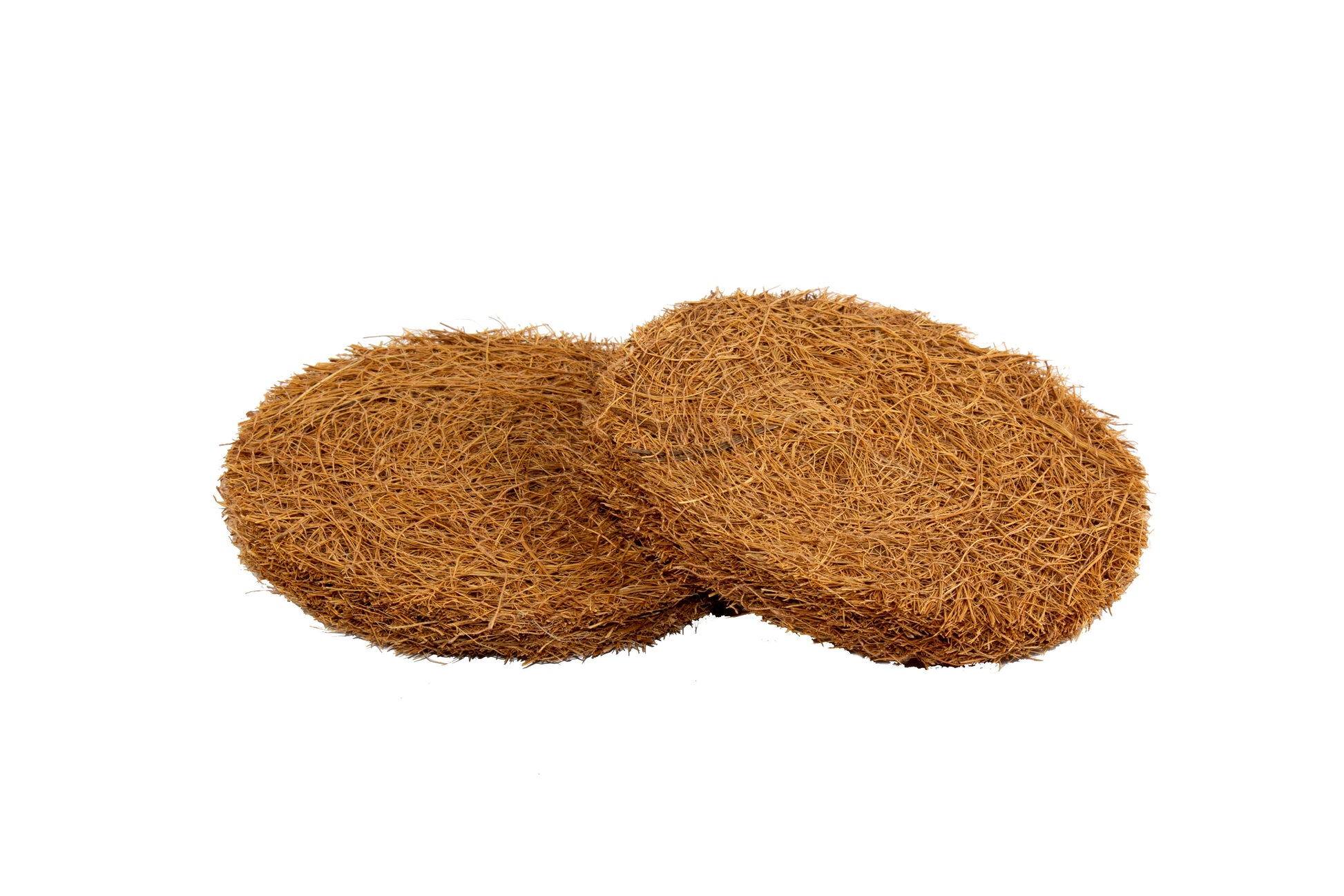 100% natural coconut coir utensil scrub in a circular design, eco-friendly dish cleaner made from sustainable coir fiber, perfect for non-stick cookware and zero-waste kitchens.