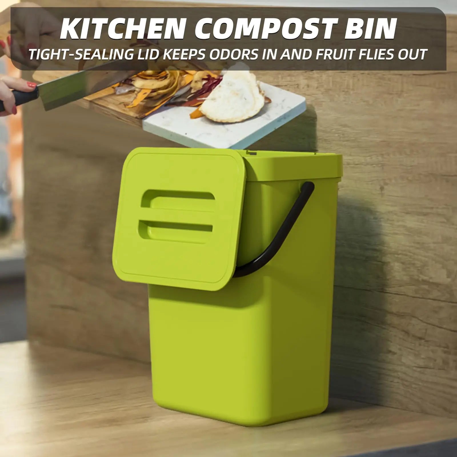 EcoNest Kitchen Odor-Free Countertop Compost Bin - Rectangular Food Waste Basket