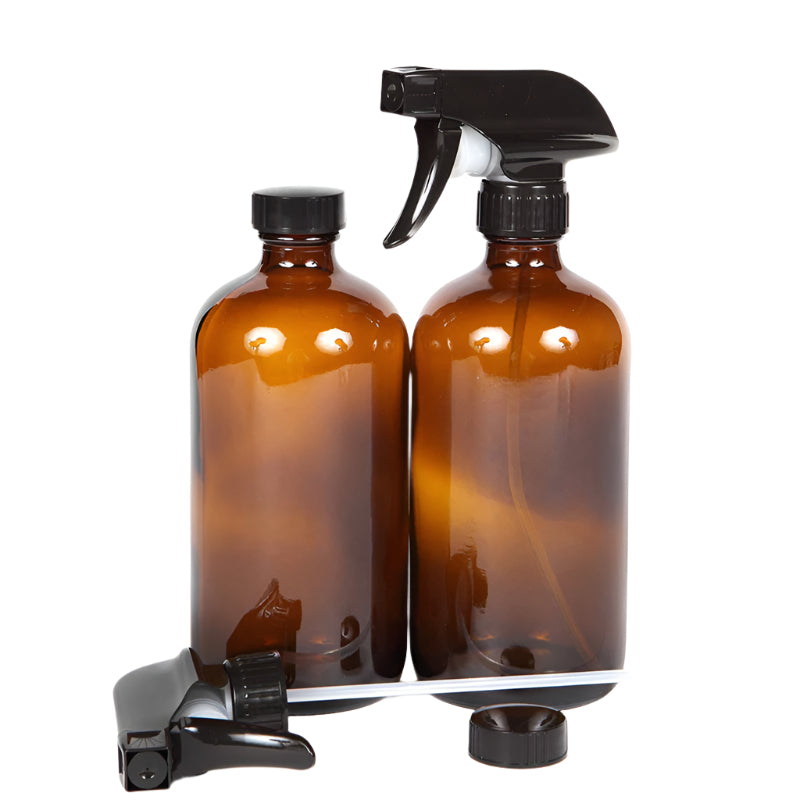 EcoNest Kitchen eco-friendly reusable 480ml brown glass spray bottles with PP nozzles for sustainable cleaning.