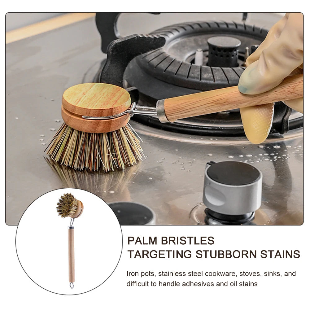 EcoNest Kitchen replaceable dish brush with a wooden handle, perfect for effective kitchen cleaning and stain removal.