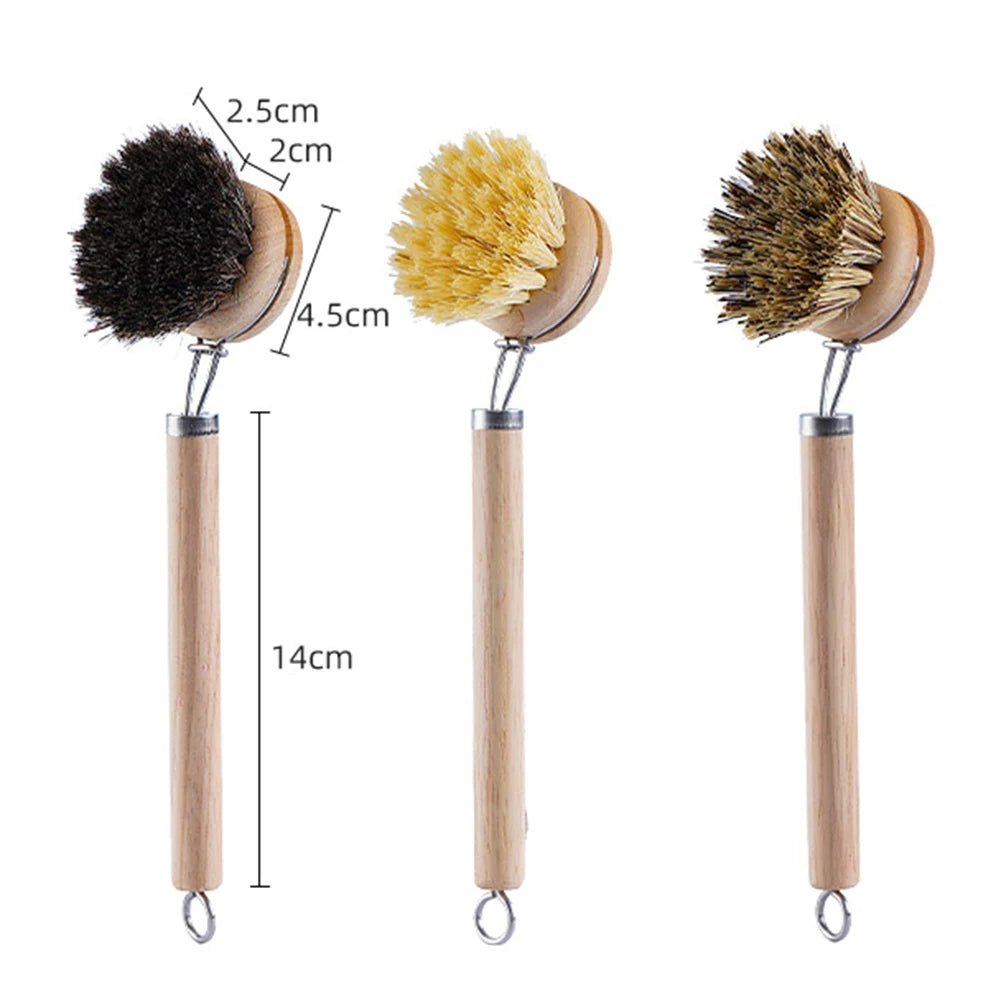 EcoNest Kitchen replaceable dish brush with a wooden handle, perfect for effective kitchen cleaning and stain removal.