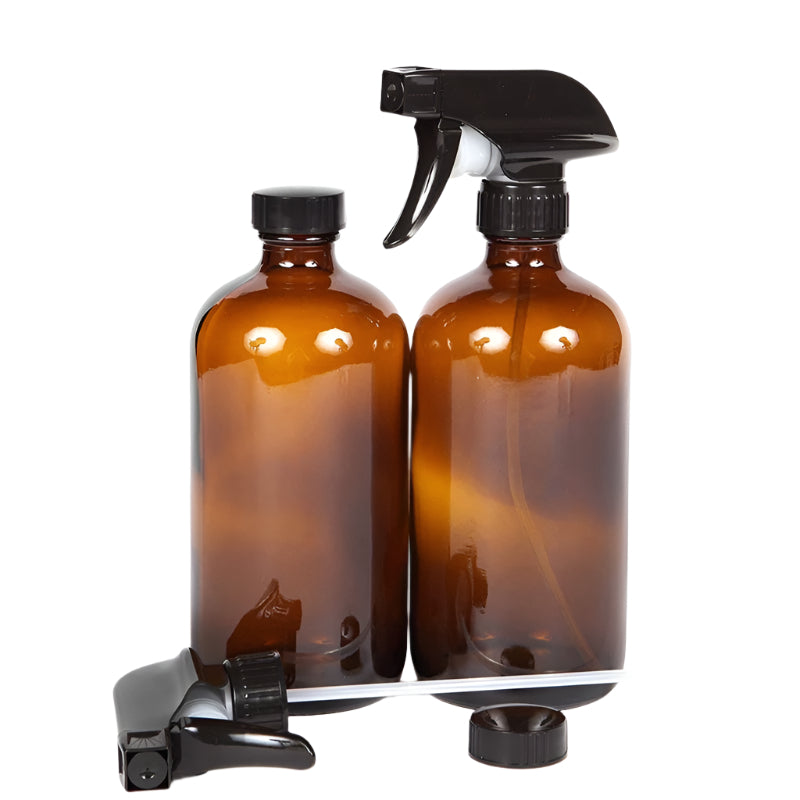 EcoNest Kitchen eco-friendly reusable 480ml brown glass spray bottles with PP nozzles for sustainable cleaning.