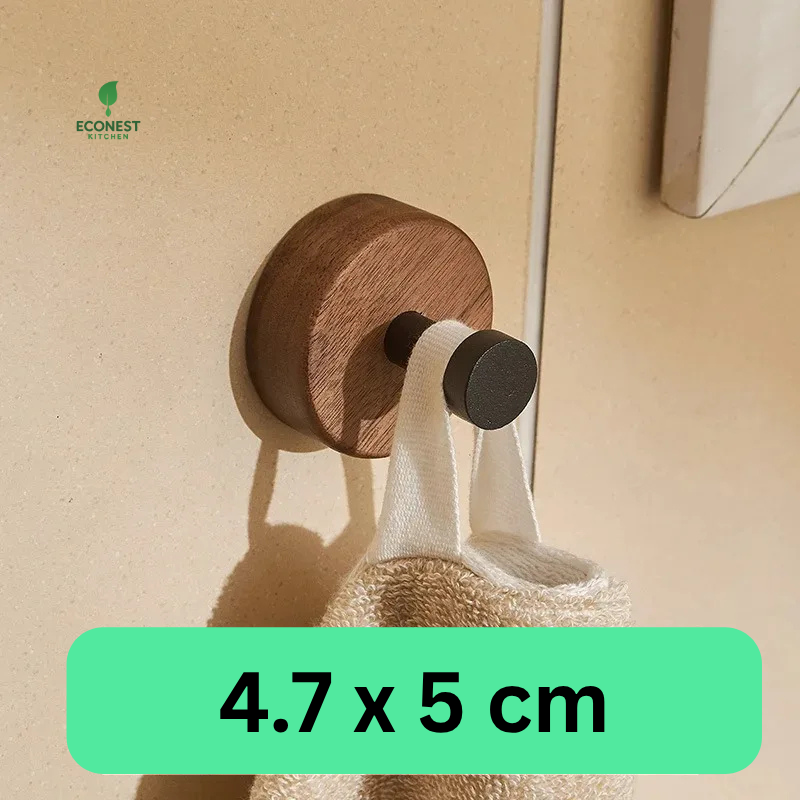 EcoNest Solid Wood Self‑Adhesive Wall Hook - Walnut Finish (Multi‑Use)