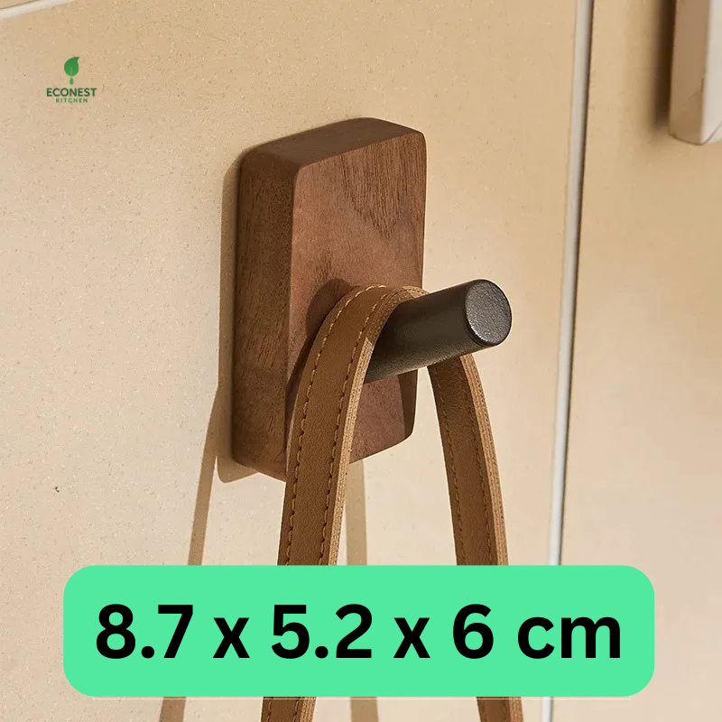EcoNest Solid Wood Self‑Adhesive Wall Hook - Walnut Finish (Multi‑Use)