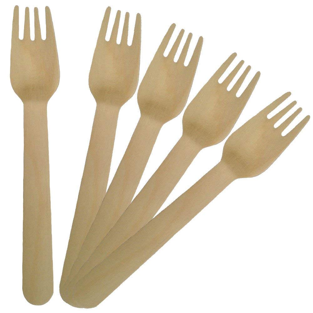 6 Inch Biodegradable Wooden Cutlery Forks. A wonderful alternative to plastic spoons and forks, compostable and made from environmentally friendly and sustainable birchwood.