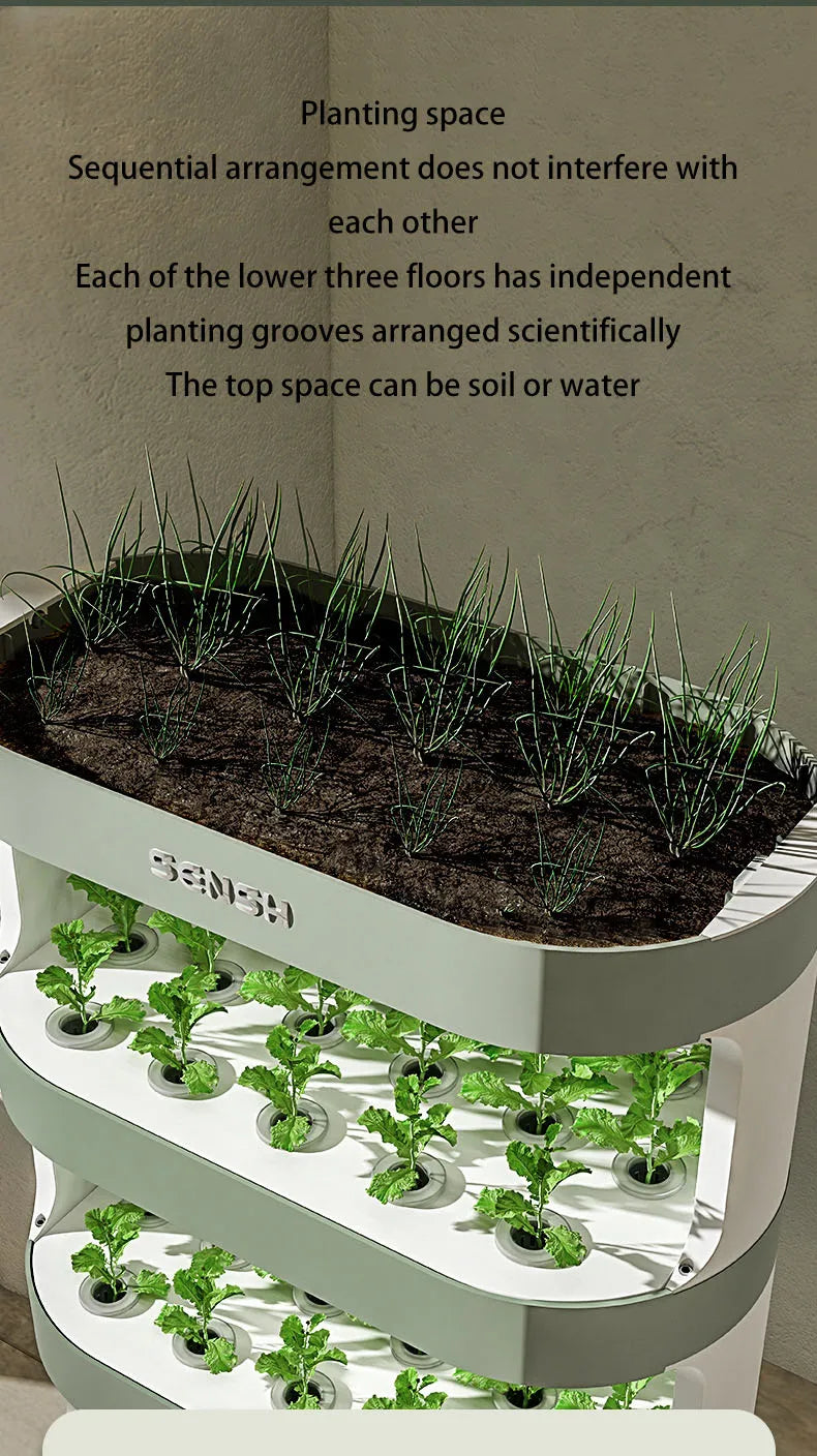 MDNG Multi-Layer Hydroponics Growing System - Smart indoor planter for vegetables, made from durable glass fiber and plastic raw materials.