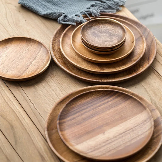 EcoNest Natural Wood Hand-Made Dinner Plates - Unbreakable Tableware