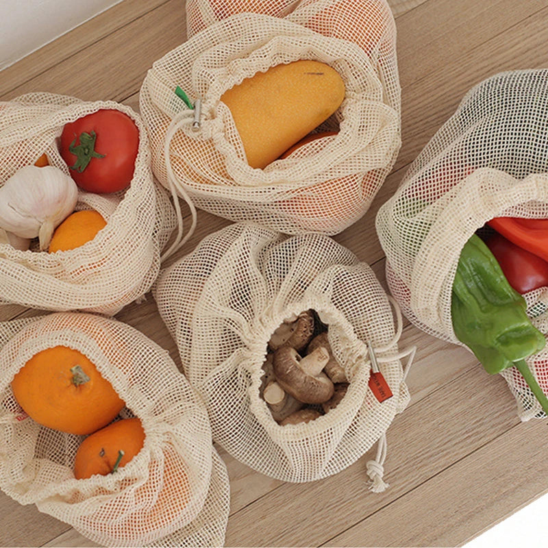 EcoNest Reusable Cotton Mesh Produce Bags for Fruits and Vegetables