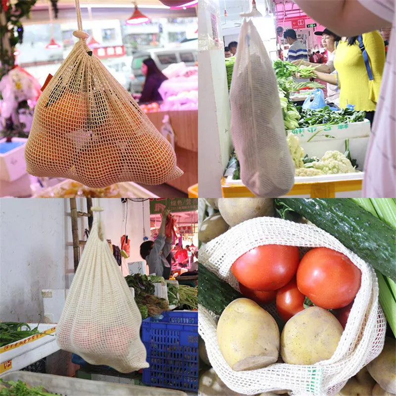 EcoNest Reusable Cotton Mesh Produce Bags for Fruits and Vegetables