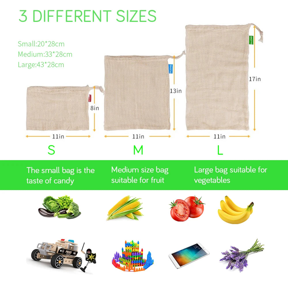 EcoNest Reusable Cotton Mesh Produce Bags for Fruits and Vegetables