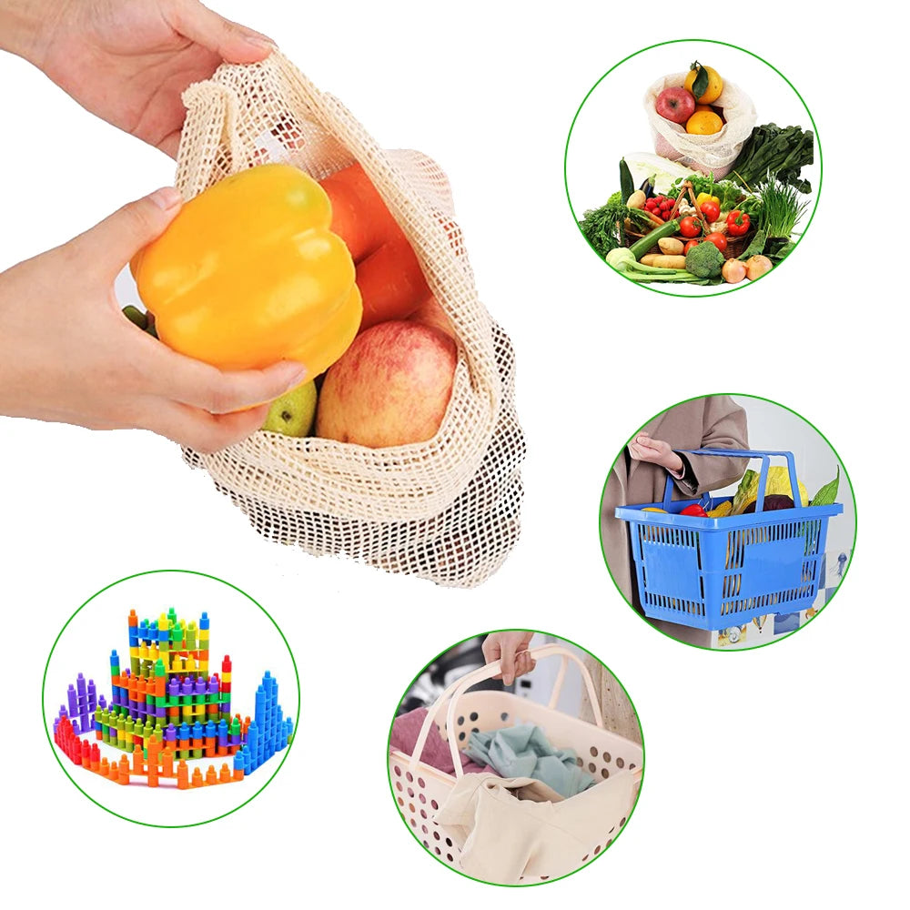 EcoNest Reusable Cotton Mesh Produce Bags for Fruits and Vegetables