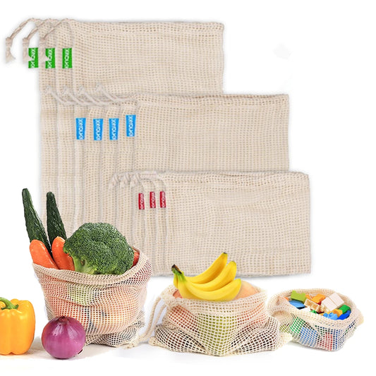 EcoNest Reusable Cotton Mesh Produce Bags for Fruits and Vegetables