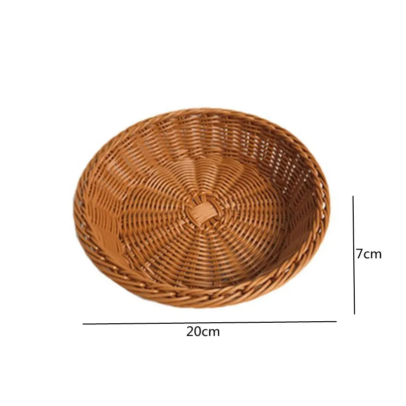 Woven basket with dimensions on a white background