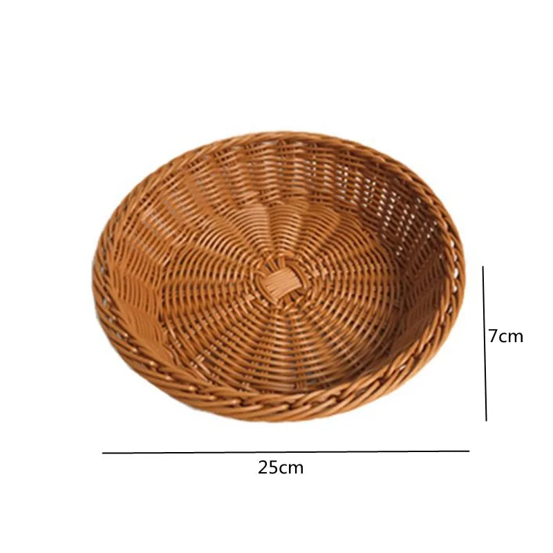 Woven basket with dimensions on a white background