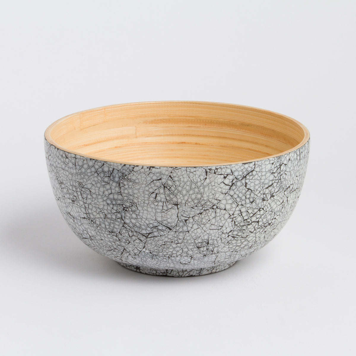 TCHON Bamboo Salad Bowl (Medium) with a chic design, featuring a cracked grey exterior and natural bamboo interior.