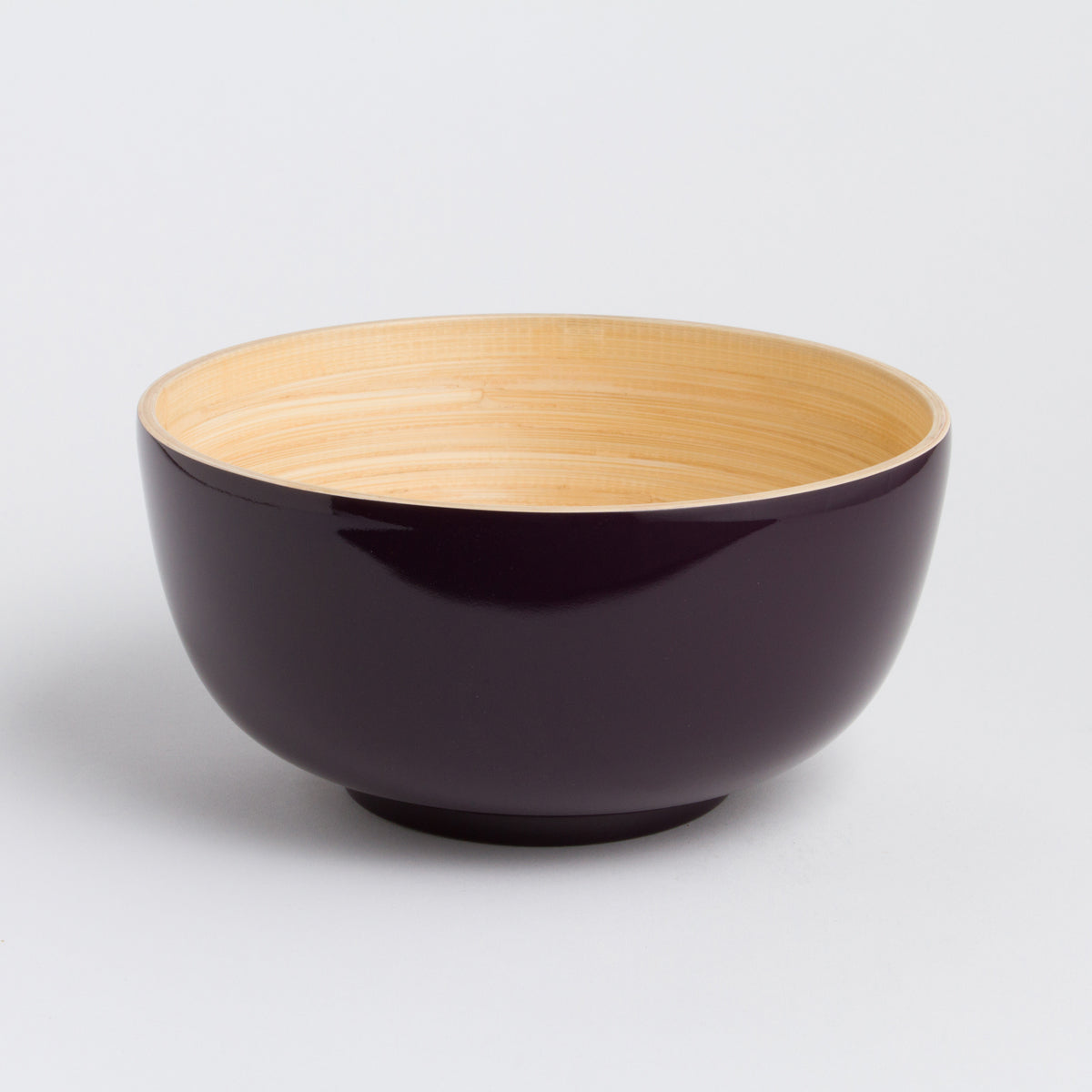 TCHON Bamboo Salad Bowl (Medium) in deep purple with natural bamboo interior, perfect for salads and pasta.