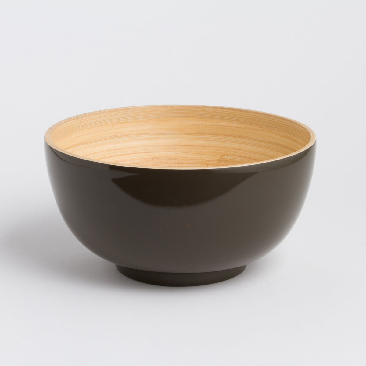 TCHON Bamboo Salad Bowl (Medium) in black finish with natural bamboo interior, perfect for salads and pasta.