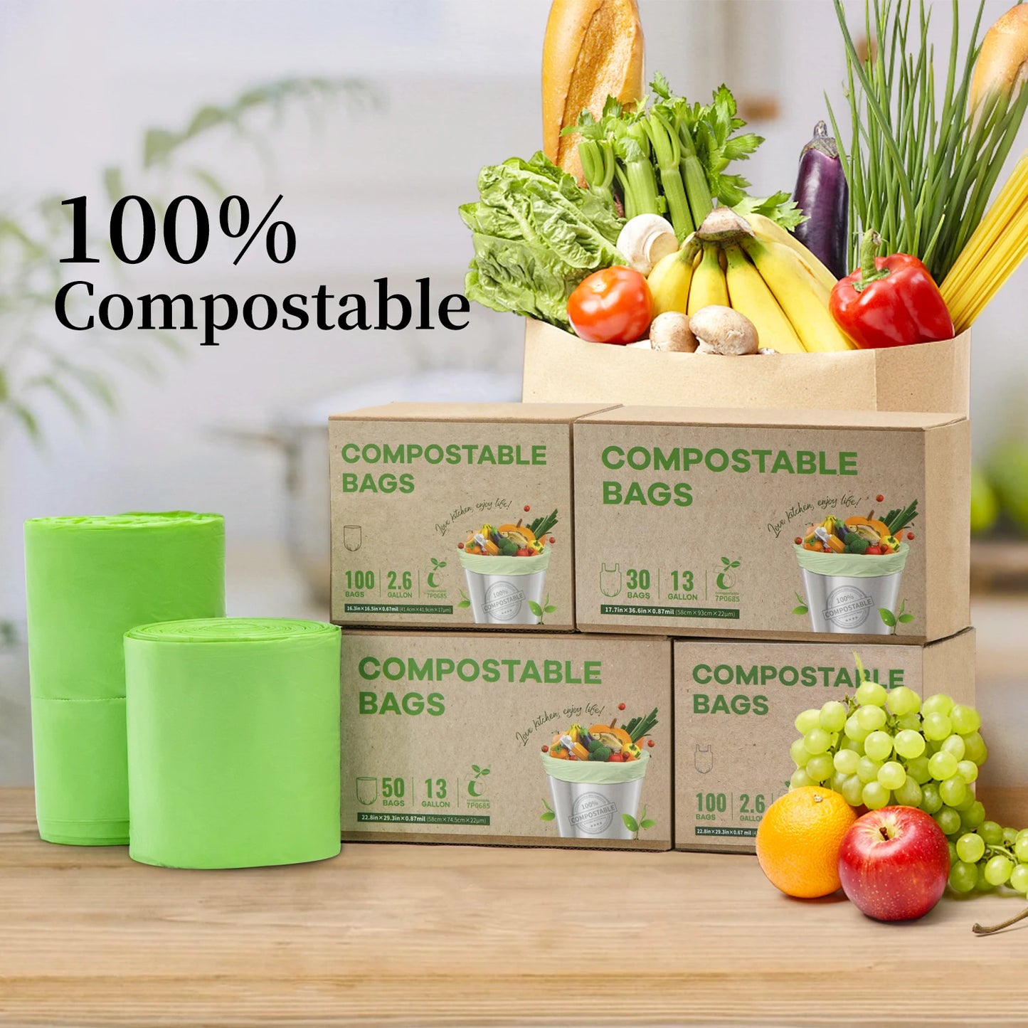 EcoNest Kitchen 13 Gallon Compostable Trash Bags