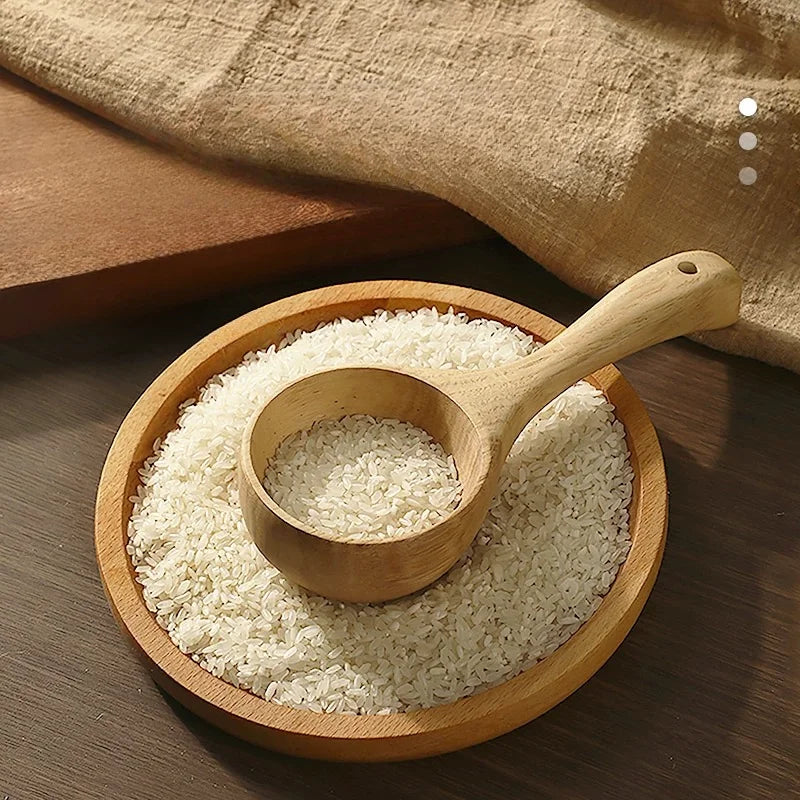 Large Japanese-style wooden spoon for ramen, rice, and water serving, made from natural safe wood, eco-friendly kitchen utensil.