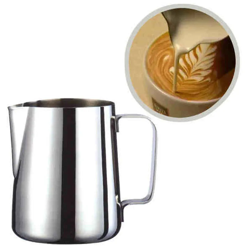 DROHOEY Stainless Steel Milk Frothing Jug - Latte Pitcher (150–1000ml) for eco-friendly coffee creation and latte art.
