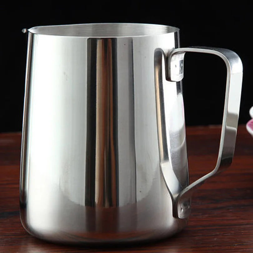 DROHOEY Stainless Steel Milk Frothing Jug - Latte Pitcher (150–1000ml) for eco-friendly frothing and serving.