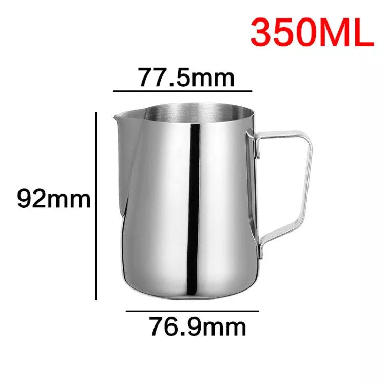 DROHOEY Stainless Steel Milk Frothing Jug - Latte Pitcher (150–1000ml) 350ml capacity for eco-friendly coffee preparation.