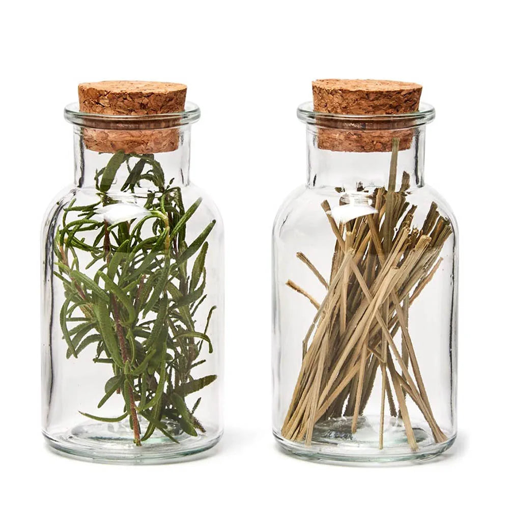 EcoNest Kitchen 5oz Clear Glass Spice Jars with Cork Lids – Reusable Herb and Seasoning Containers.