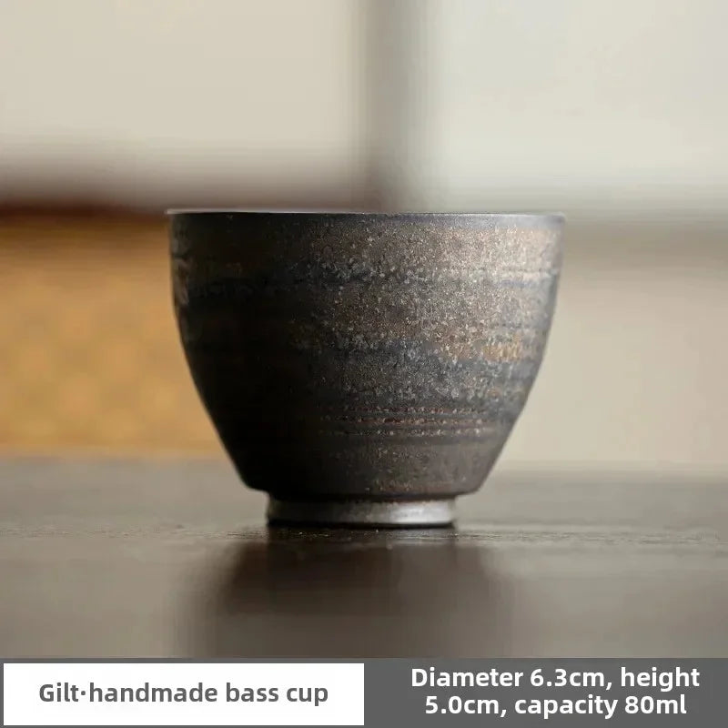 Handmade bass cup with text indicating size and capacity on a neutral background