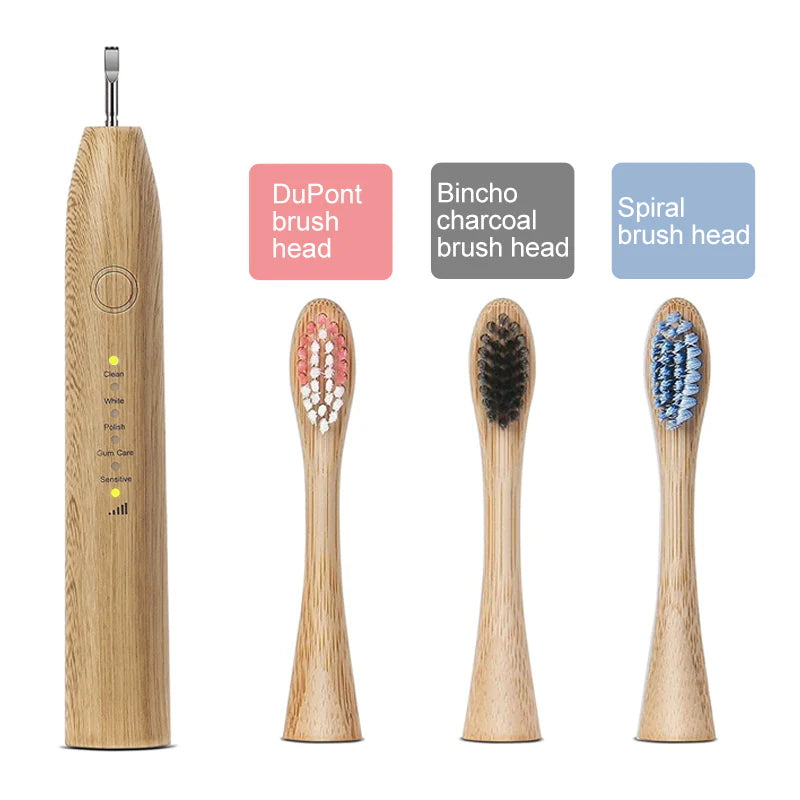 Biodegradable bamboo electric toothbrush with soft bristles and waterproof design for eco-friendly oral care