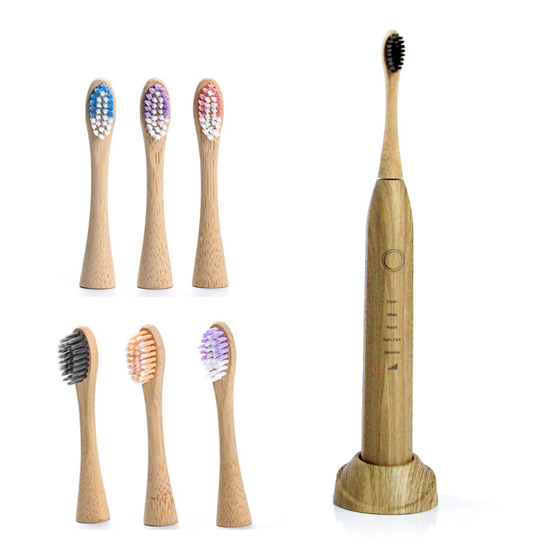 Biodegradable bamboo electric toothbrush with soft bristles and waterproof design for eco-friendly oral care
