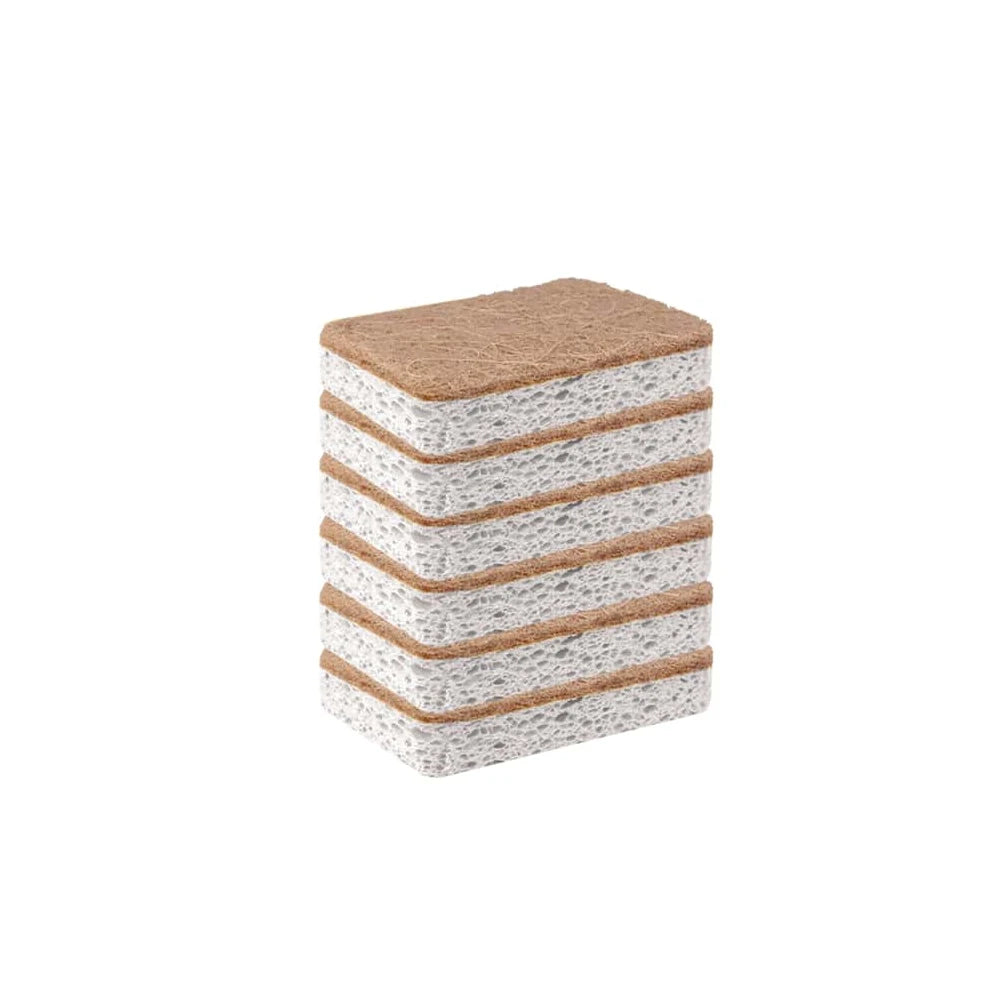 Stack of sponges with natural fiber texture on a white background