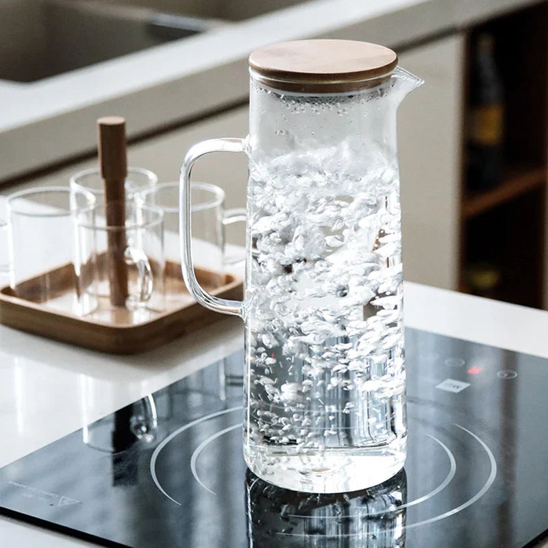 EcoNest Glass Kettle with Bamboo Lid – Eco-Friendly 1000ML/1500ML Juice and Coffee Pitcher