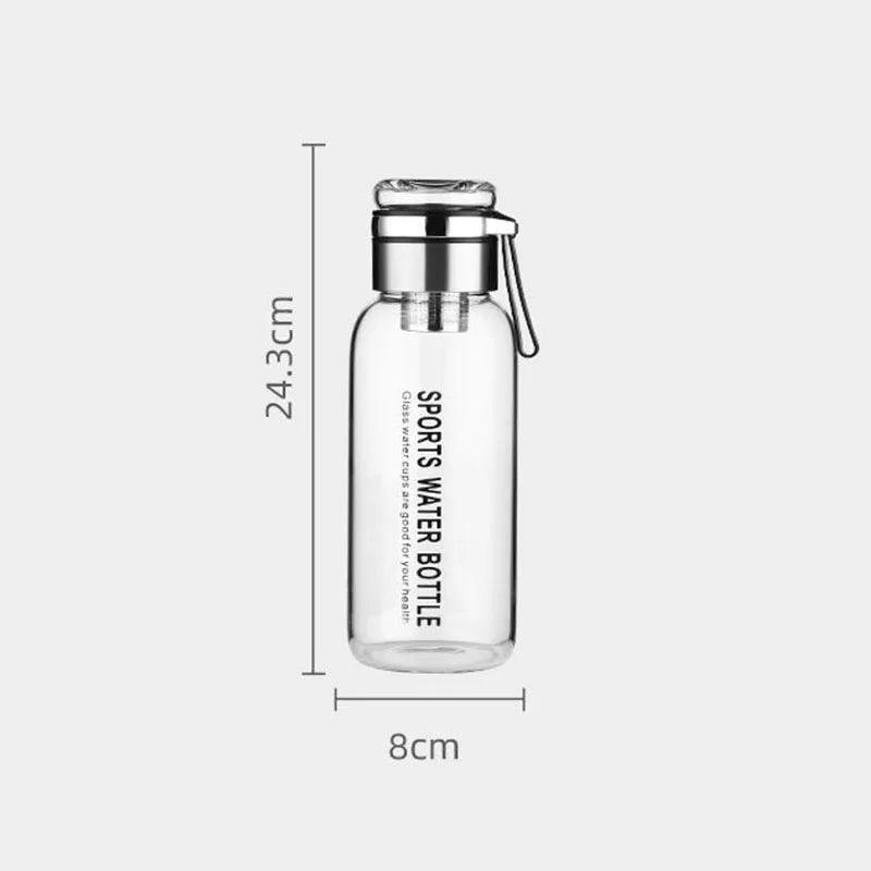 1-liter glass water bottle with cloth sleeve and tea infuser, ideal for outdoor or office use