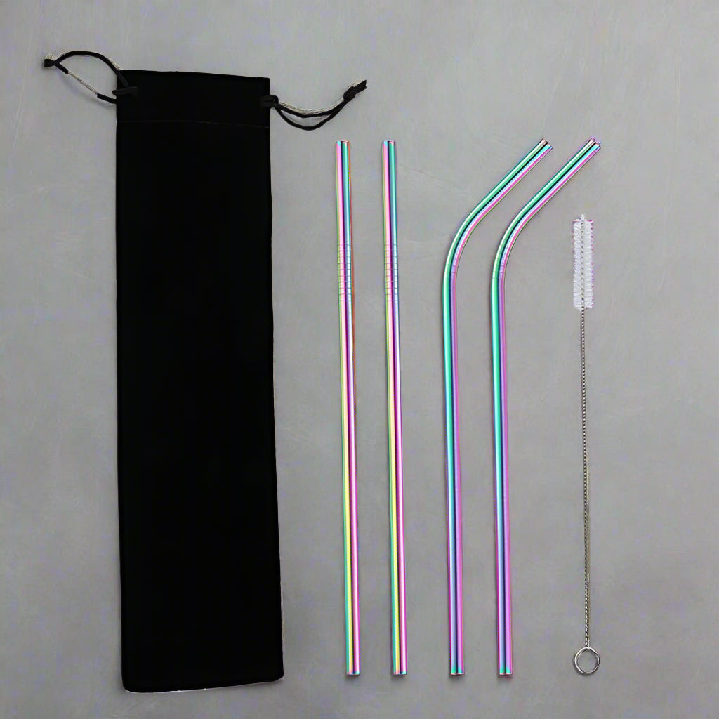 EcoNest Kitchen 5-Piece Colorful Stainless Steel Reusable Straw Set for eco-friendly drinking