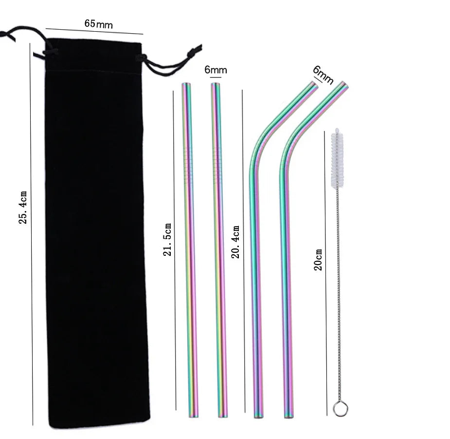 EcoNest Kitchen 5-Piece Colorful Stainless Steel Reusable Straw Set for eco-friendly drinking