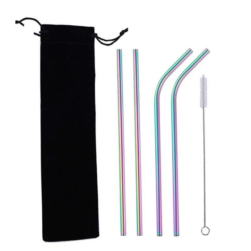 EcoNest Kitchen 5-Piece Colorful Stainless Steel Reusable Straw Set for eco-friendly drinking