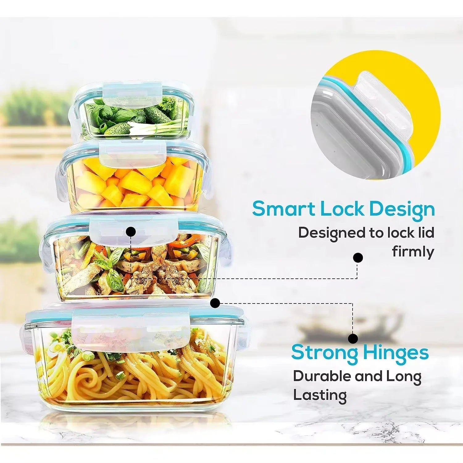 EcoNest Kitchen glass meal prep container with locking lid