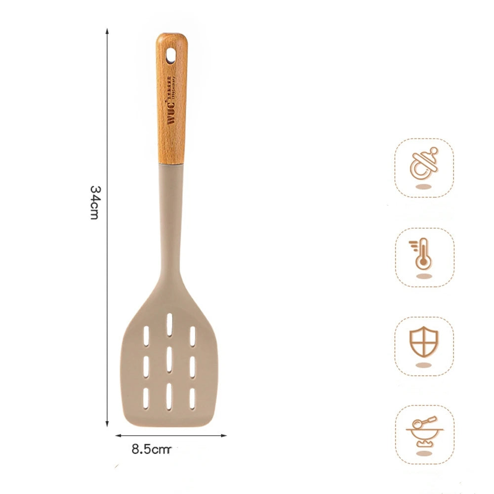 EcoNest Kitchen 4-Piece Silicone Spatula Set with Wooden Handles including a slotted spatula design.