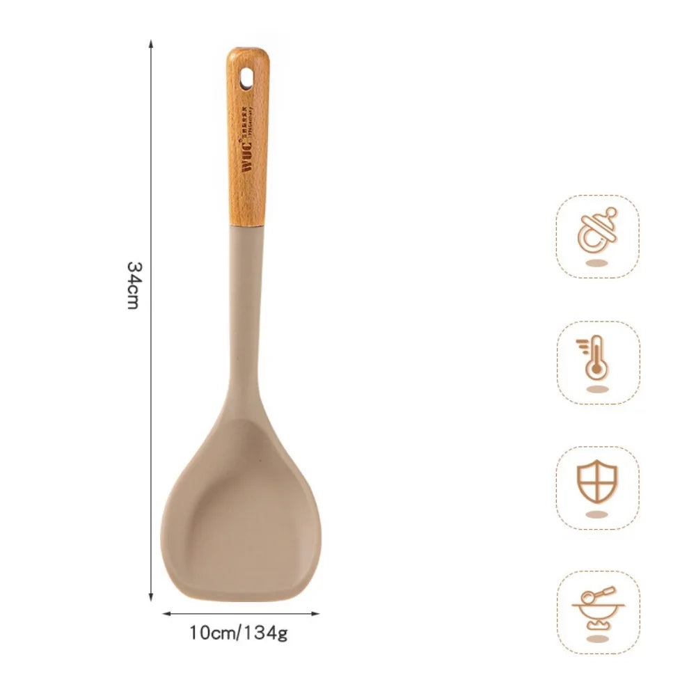 EcoNest Kitchen 4-Piece Silicone Spatula Set with Wooden Handles - versatile kitchen utensil with beechwood handle.
