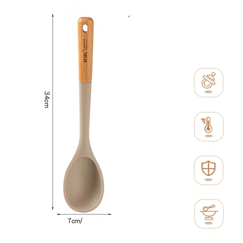 EcoNest Kitchen 4-Piece Silicone Spatula Set with Wooden Handles - Silicone ladle with wooden handle, heat-resistant and non-stick.