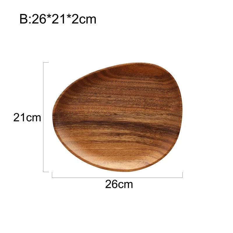 Wooden plate with dimensions labeled on a white background