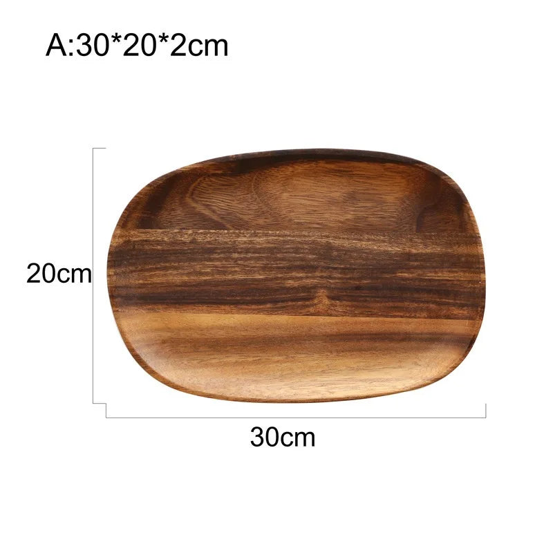 Wooden tray with dimensions labeled on a white background