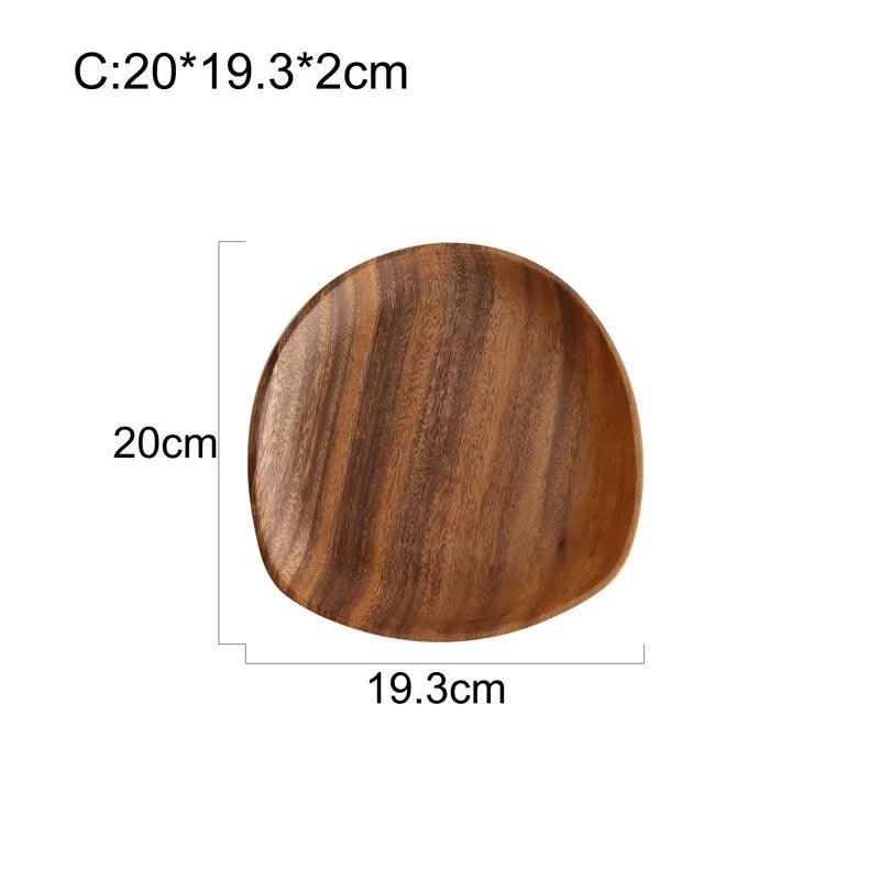 Wooden plate with dimensions labeled on a white background