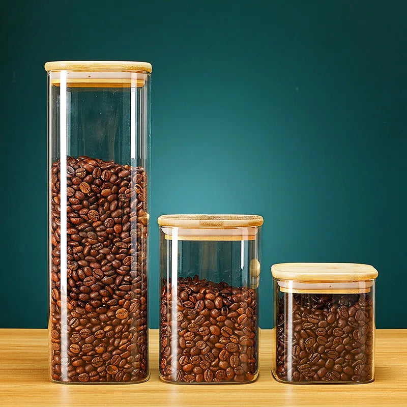 EcoNest Kitchen Square Glass Storage Jars with Bamboo Lids for Food Storage