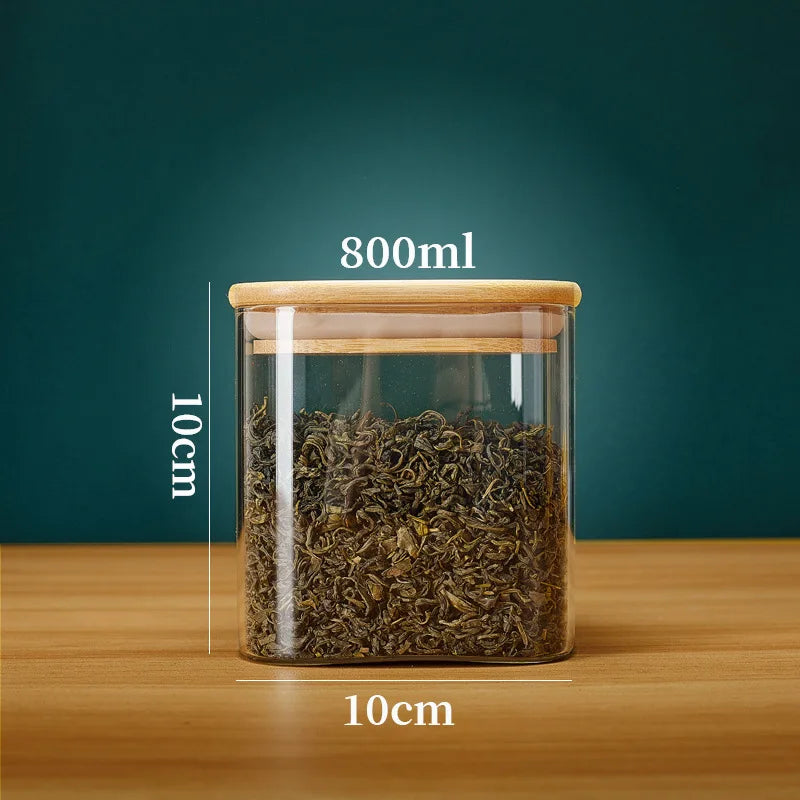 EcoNest Kitchen Square Glass Storage Jars with Bamboo Lids for Food Storage