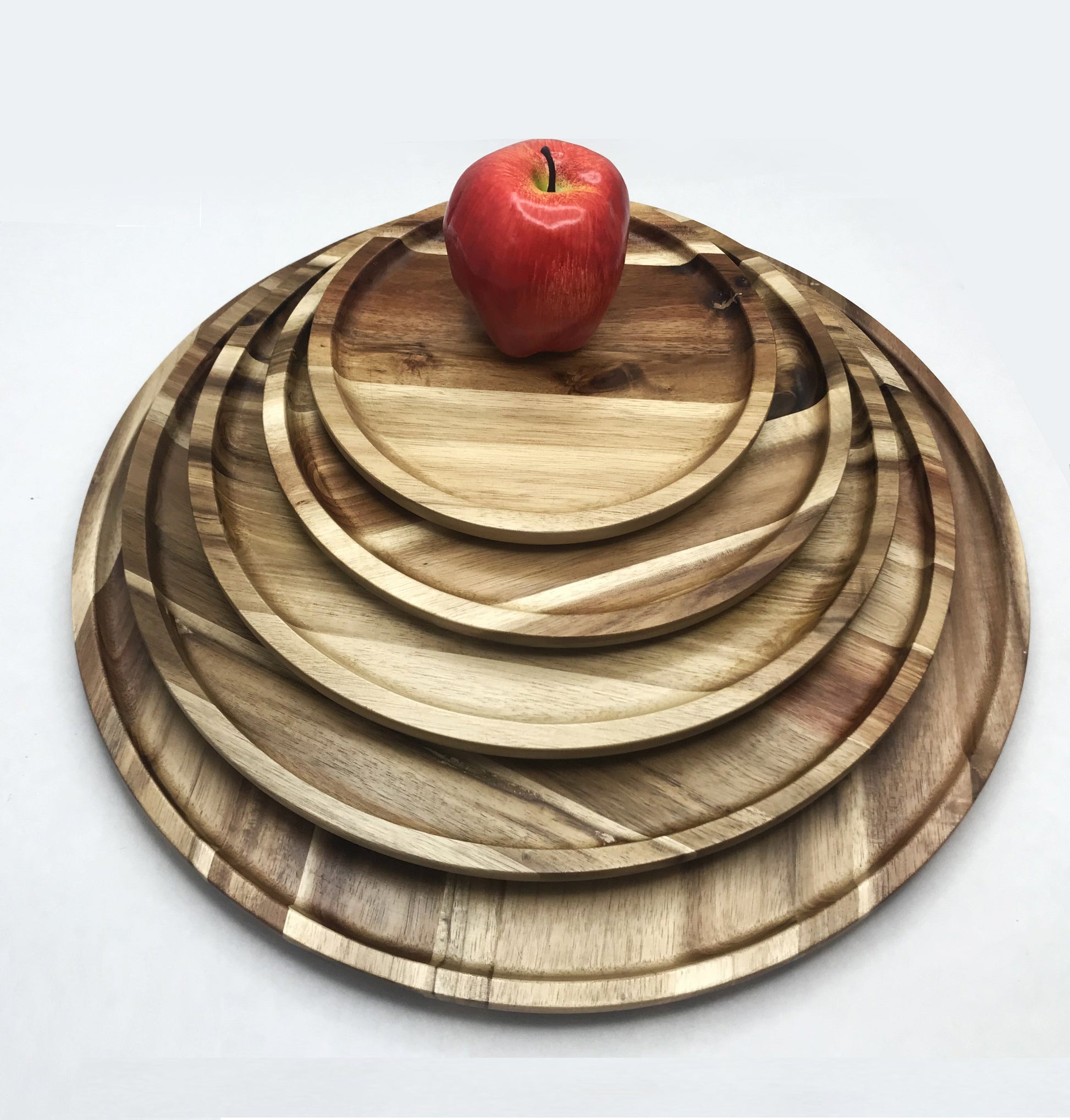 EcoNest Kitchen Zavis Green Acacia Wood Round Stackable Plate - 8” Dishwasher Safe